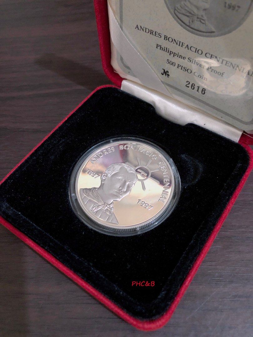 1997 500P Andres Bonifacio Centennial (Category: Currency) located in Valenzuela. Submitted by phcoins.banknotes08 (Listing ID 1200178829, Image 3). Description: 1997 500P Andres Bonifacio Centennial Silver Proof.