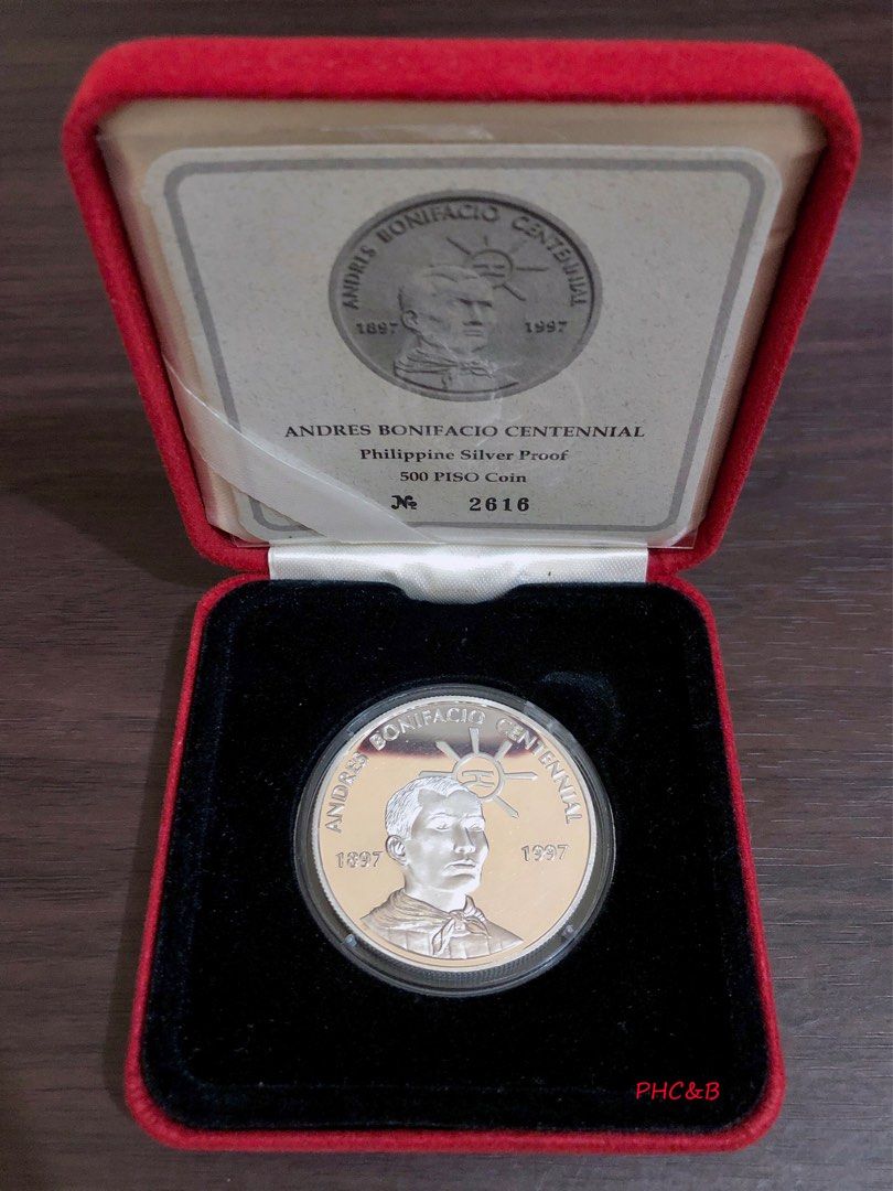 1997 500P Andres Bonifacio Centennial (Category: Currency) located in Valenzuela. Submitted by phcoins.banknotes08 (Listing ID 1200178829, Image 1). Description: 1997 500P Andres Bonifacio Centennial Silver Proof.
