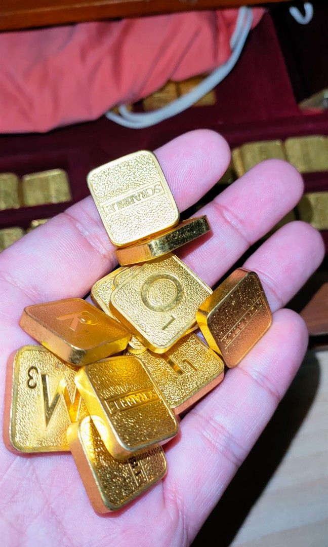 24k carat gold plated vintage scrabble board game, Hobbies & Toys