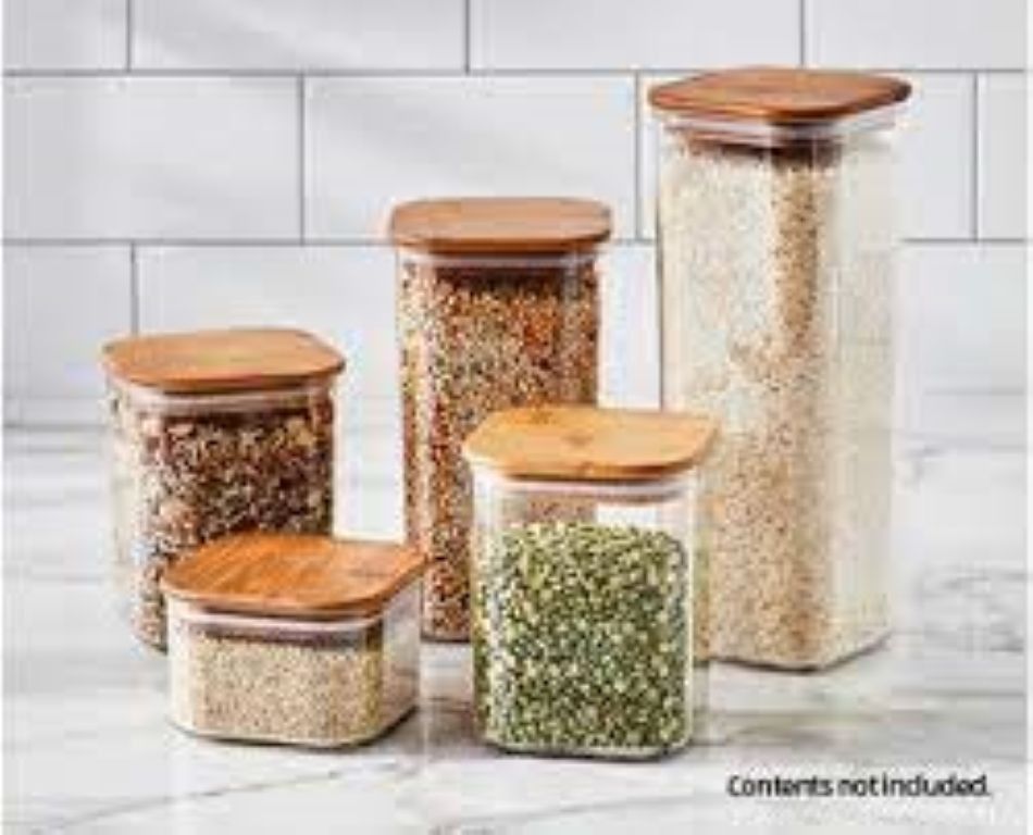 5 PC SET CROFTON Storage Container Stackable Clear Jar Set with