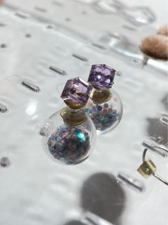 紫水晶透明球耳針耳環