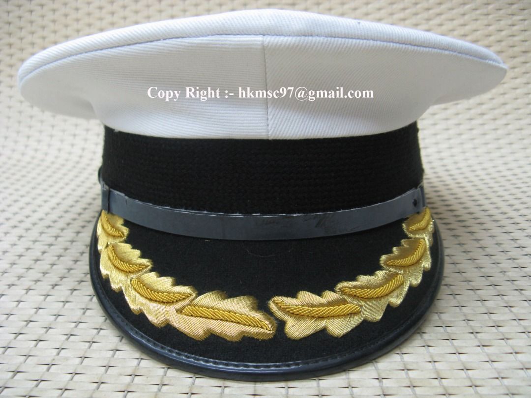 英國皇家海軍 傳統純棉布制造 透氣內裡 現今罕有 高級軍官 金線刺繡單行禾花白帽 合 海軍艦長 遊艇船長 海童軍 海事青年團 英碼