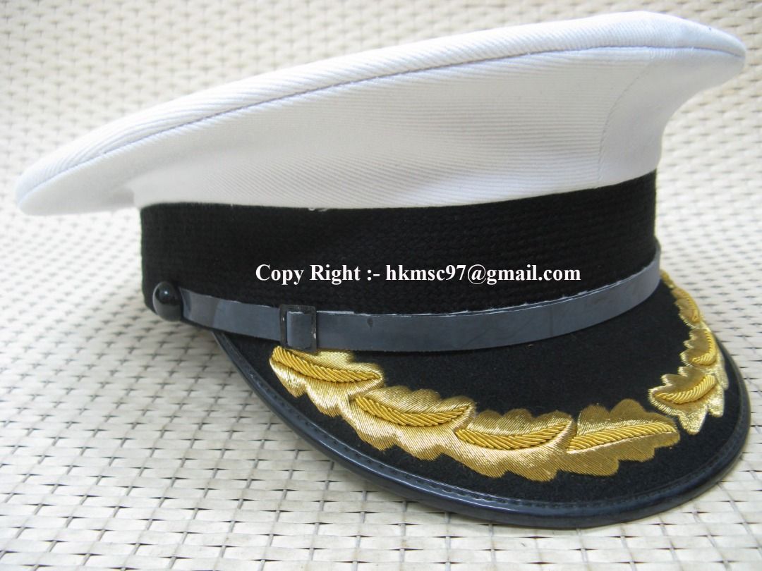英國皇家海軍 傳統純棉布制造 透氣內裡 現今罕有 高級軍官 金線刺繡單行禾花白帽 合 海軍艦長 遊艇船長 海童軍 海事青年團 英碼