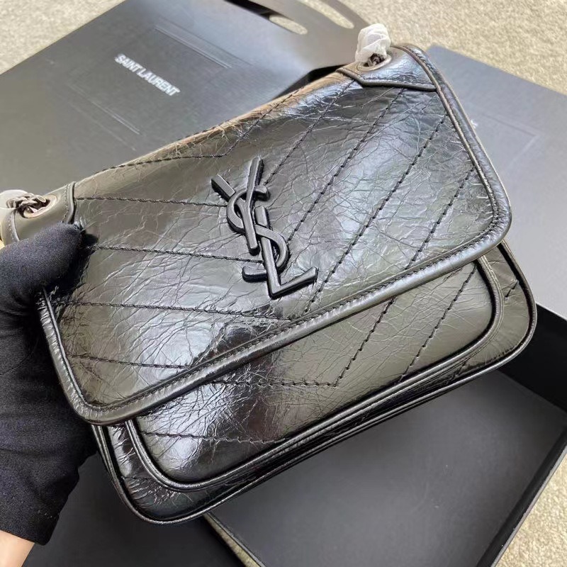Ysl black bag silver cheap chain