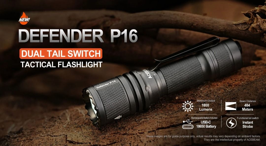 Acebeam Defender P16 Tactical Flashlight, Sports Equipment, Hiking   Camping on Carousell