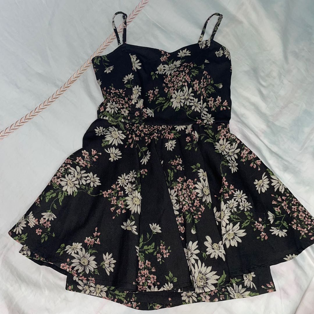 Black Floral Dress with inner shorts