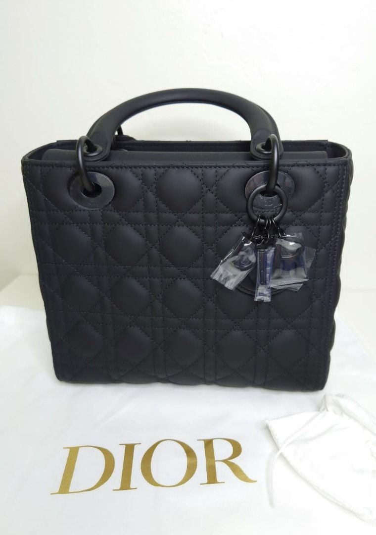 BNIB Medium LADY DIOR BAG Black Ultramatte Cannage Calfskin, Luxury