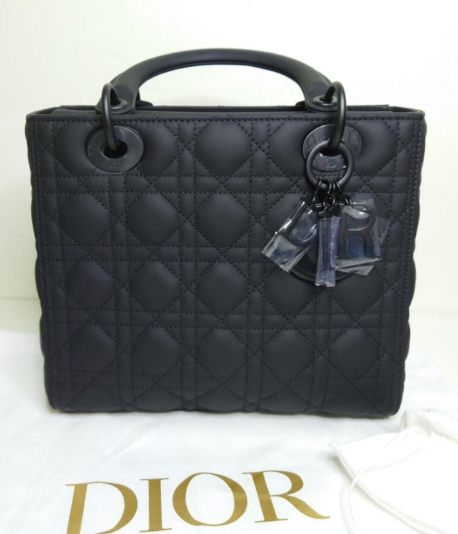 BNIB Medium LADY DIOR BAG Black Ultramatte Cannage Calfskin