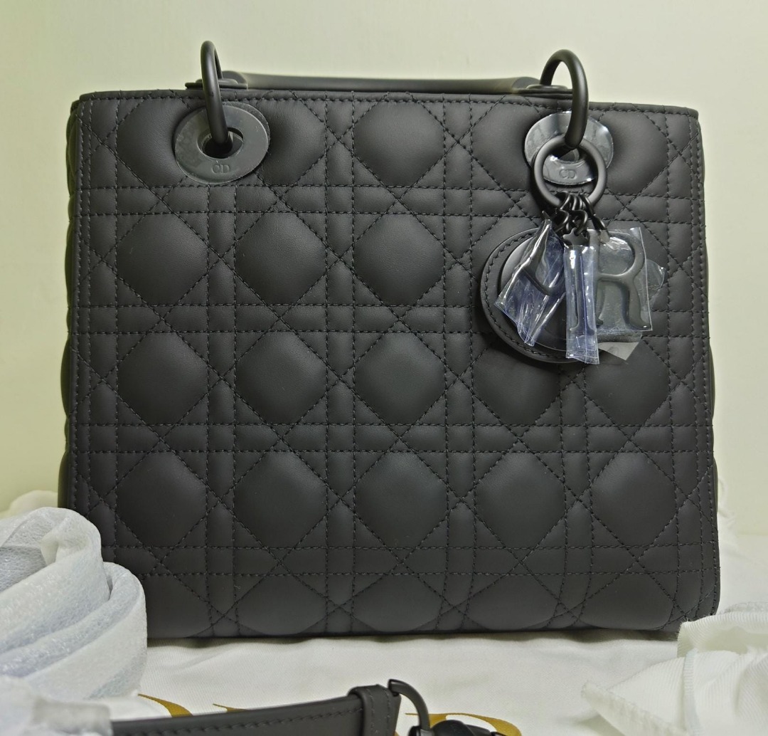 BNIB Medium LADY DIOR BAG Black Ultramatte Cannage Calfskin, Luxury