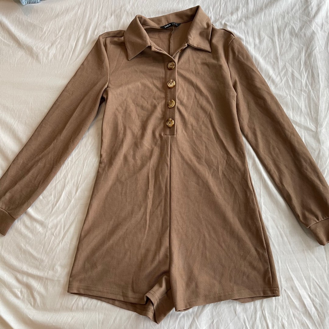 Brown Romper, Women's Fashion, Tops, Others Tops on Carousell