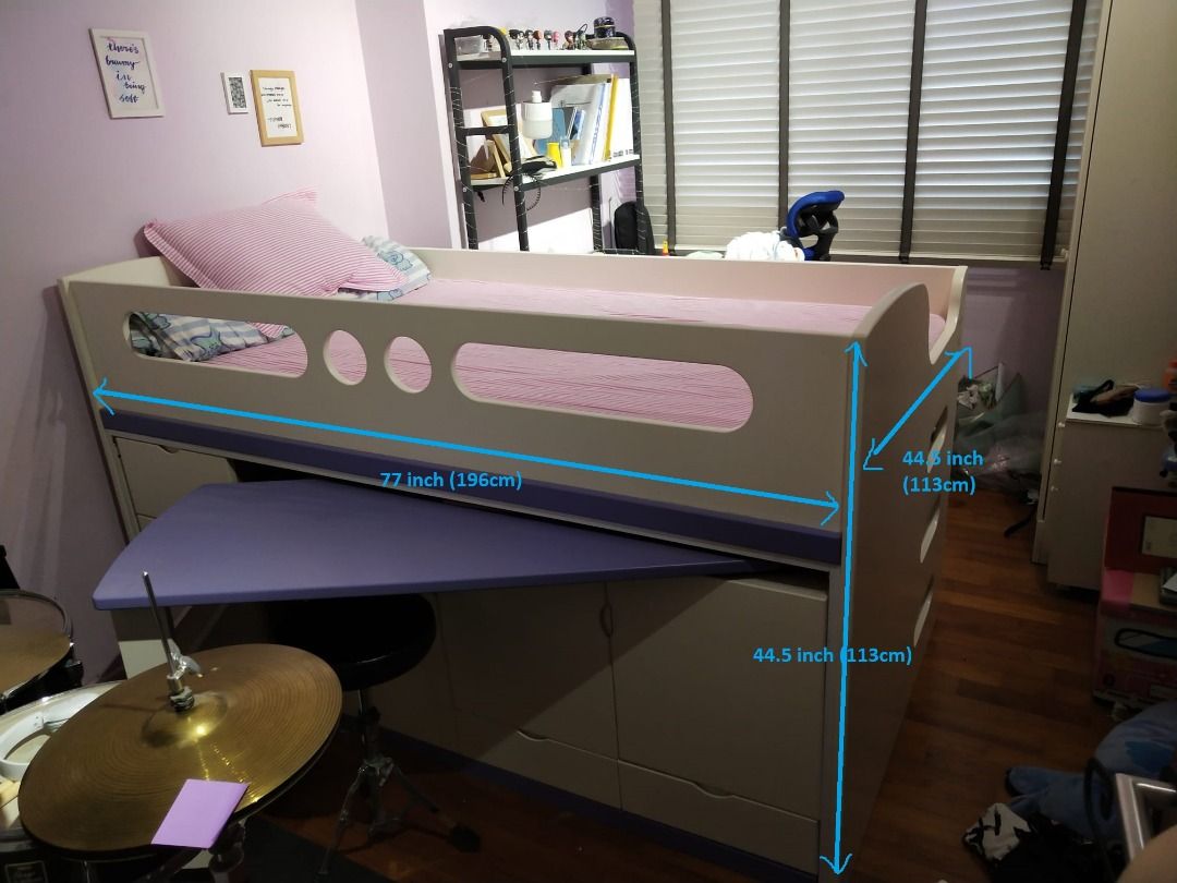 Loft/Bunk bed with drawers and pullout table. Space saving for BTO