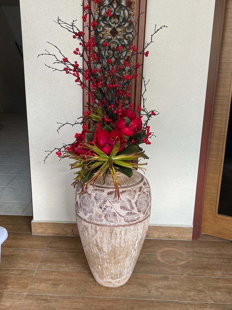 Chinese New Year artificial flowers arrangement , Furniture & Home