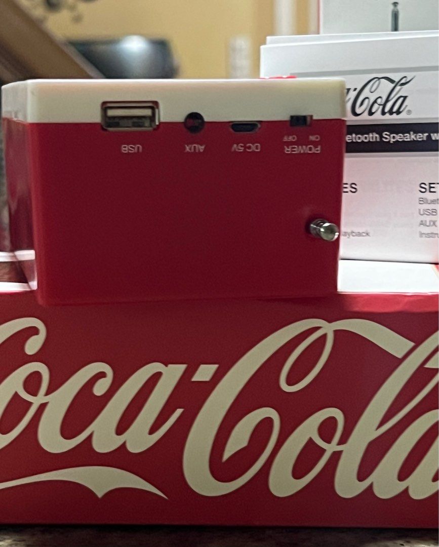 COCA COLA Retro Bluetooth Speaker with FM Radio (Category: Soundbars, Speakers & Amplifiers) located in Bacoor. Submitted by boutiquevilladulce (Listing ID 1200113464, Image 3). Description: Perfect gift idea this Christmas *Price is fixed Take the 2 speakers for ₱1800 FEATURES •BLUETOOTH •FM RADIO • USB PLAYBACK •AUX IN •Handsfree SPECS Bluetooth: JL 4.2 Output: 3Wx1 Range up to 10 meters FM frequency: 87.5MHZ - 108MHZ AUX IN USB port Power Supp