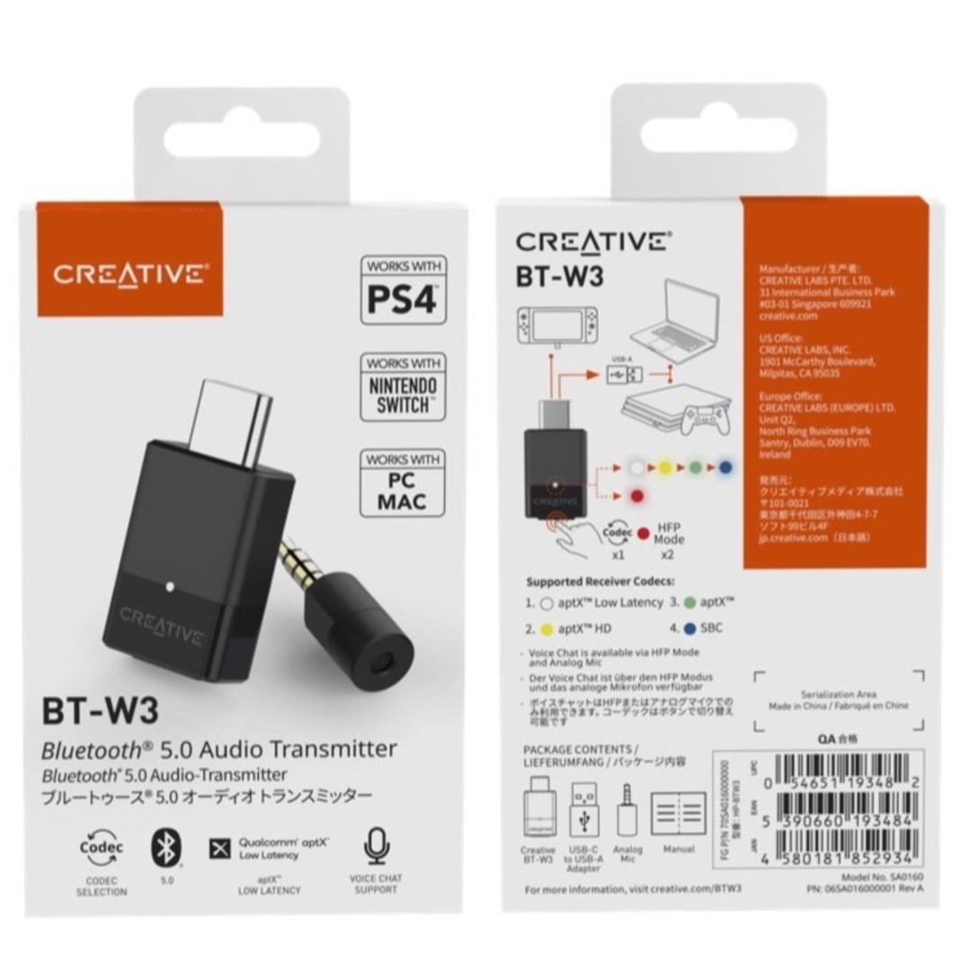 Creative BT-W3 Bluetooth 5.0 Audio Transmitter w/ mic, Mobile Phones ...