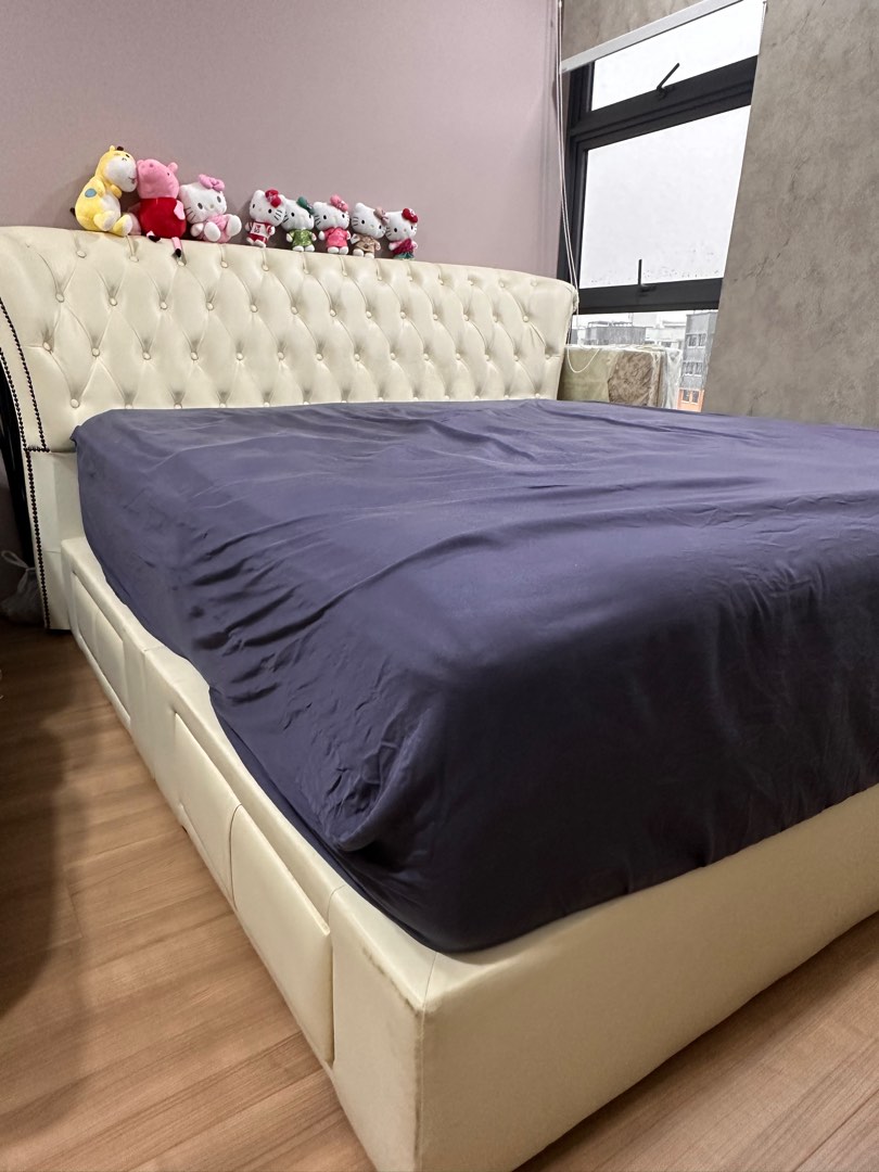 Custom made king size bed frame with *four* drawers, Furniture & Home