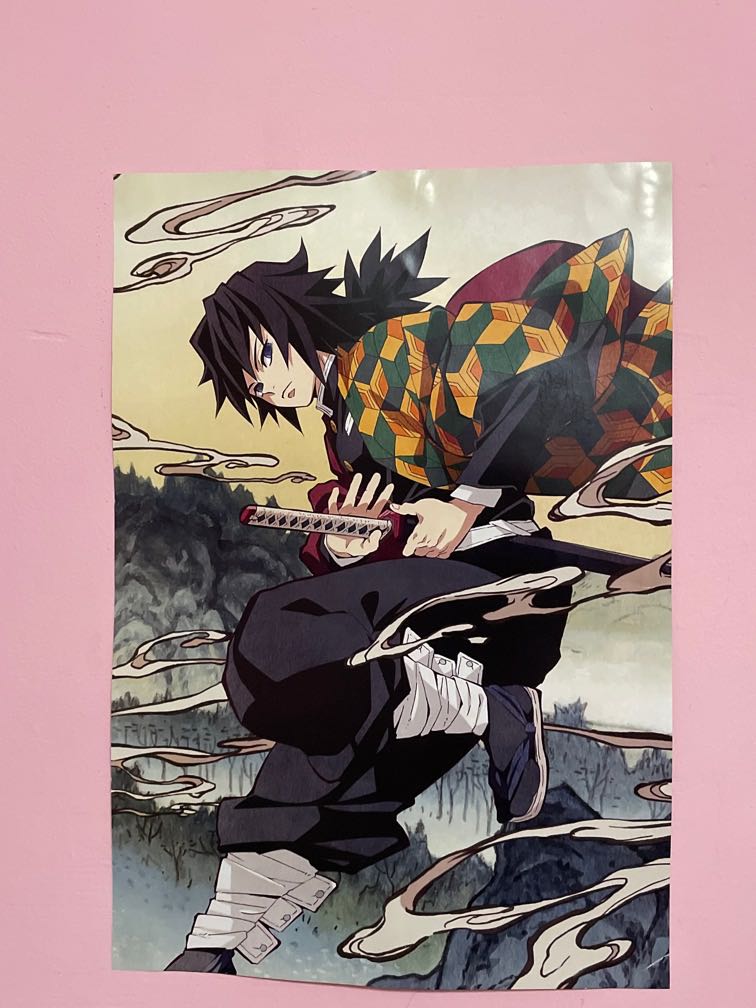 Personalized Giyuu Tomioka Demon Slayer Badminton Theme Skinny Tumbler with Racket Action Pose and Tricolor Graphic Design TS04 main image 0
