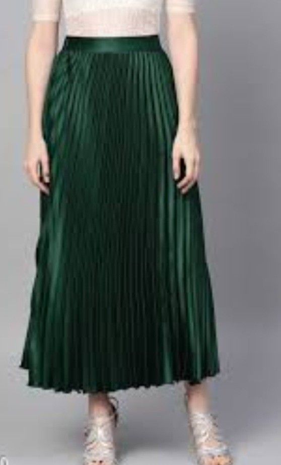 Green Elastic Pleated Maxi Skirt 81154 main image 1