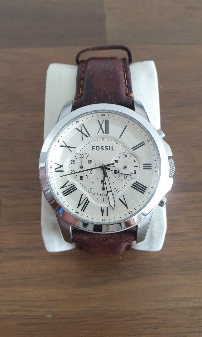 Fossil Grant Chronograph White Dial Brown Leather Strap Watch for Men - FS4991 main image 1