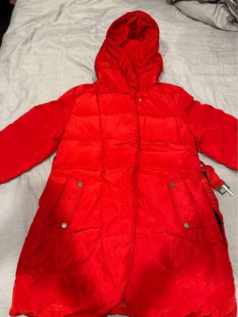 Red padded coat with hood sale
