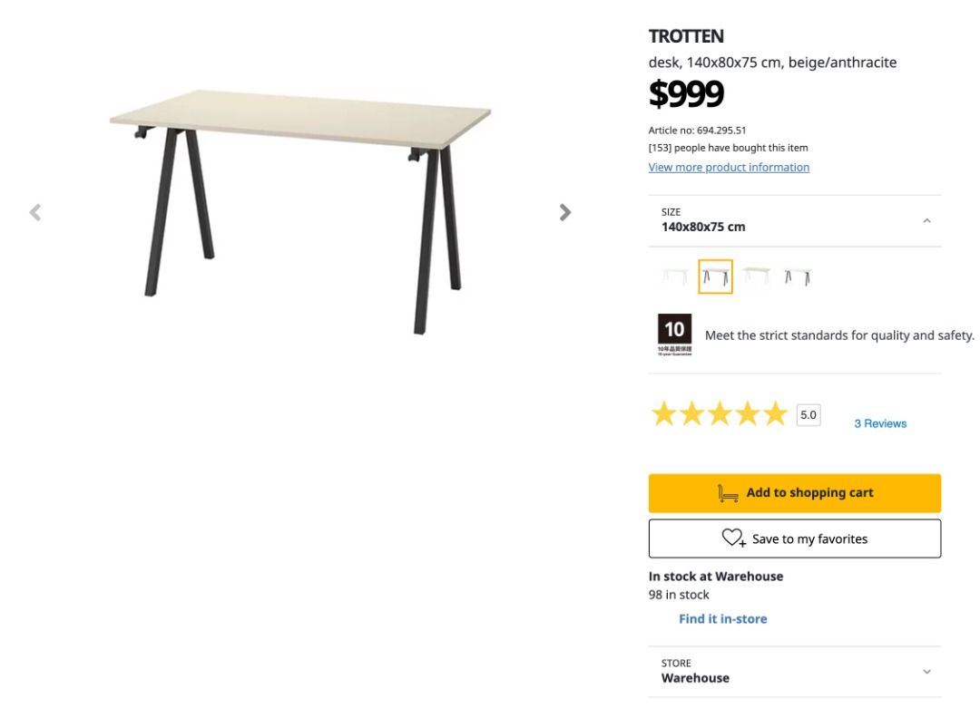 TROTTEN ベージュ　IKEA 120x60cm 1年使用 TROTTEN トロッテン デスク, ベージュ/チャコール, 120x70 cm - IKEA