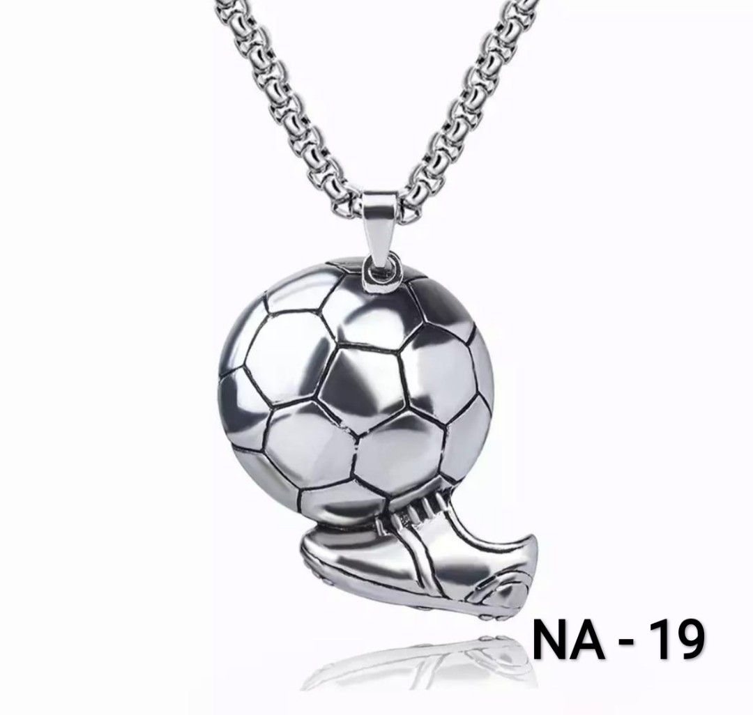 Long Chain Silver 3D Ball Soccer Necklace For Men Women FREE
