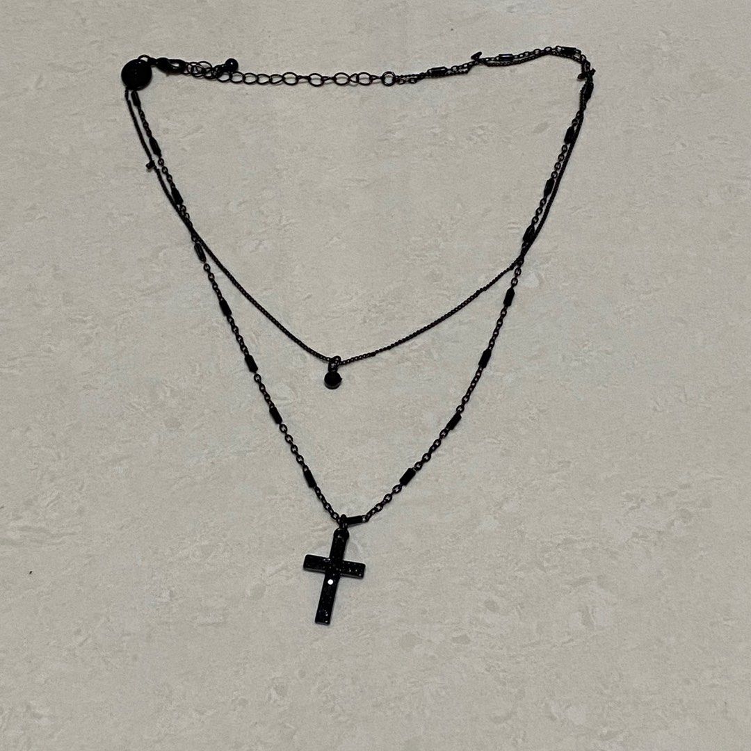 lovisa necklace gold black locket cross fairy grunge y2k, Women's