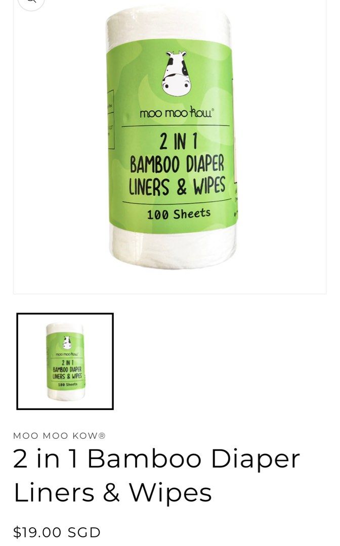Moo Moo Kow® 2 in 1 Bamboo Diaper Liners & Wipes, Babies & Kids
