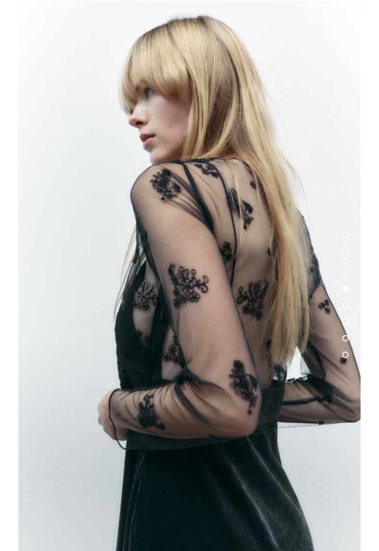 New ZARA CONTRAST VELVET BLACK DRESS