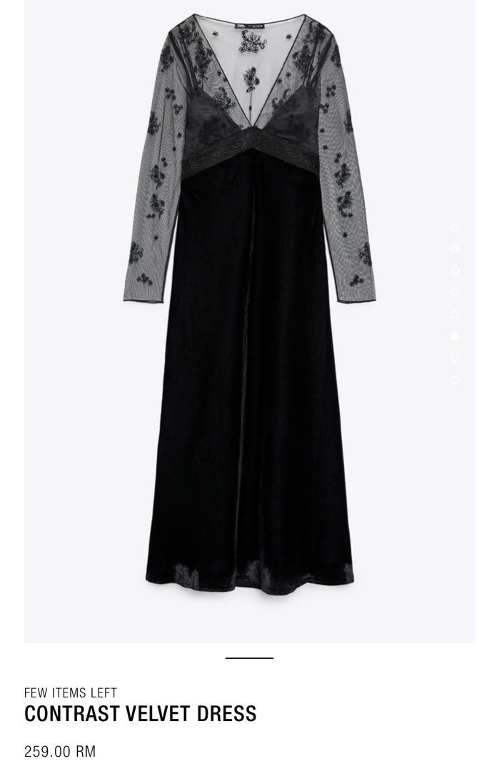 New ZARA CONTRAST VELVET BLACK DRESS