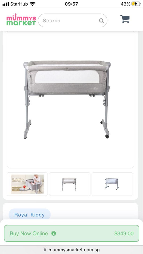 Newborn cot very spacious, has wheels, mosquito net, Babies & Kids