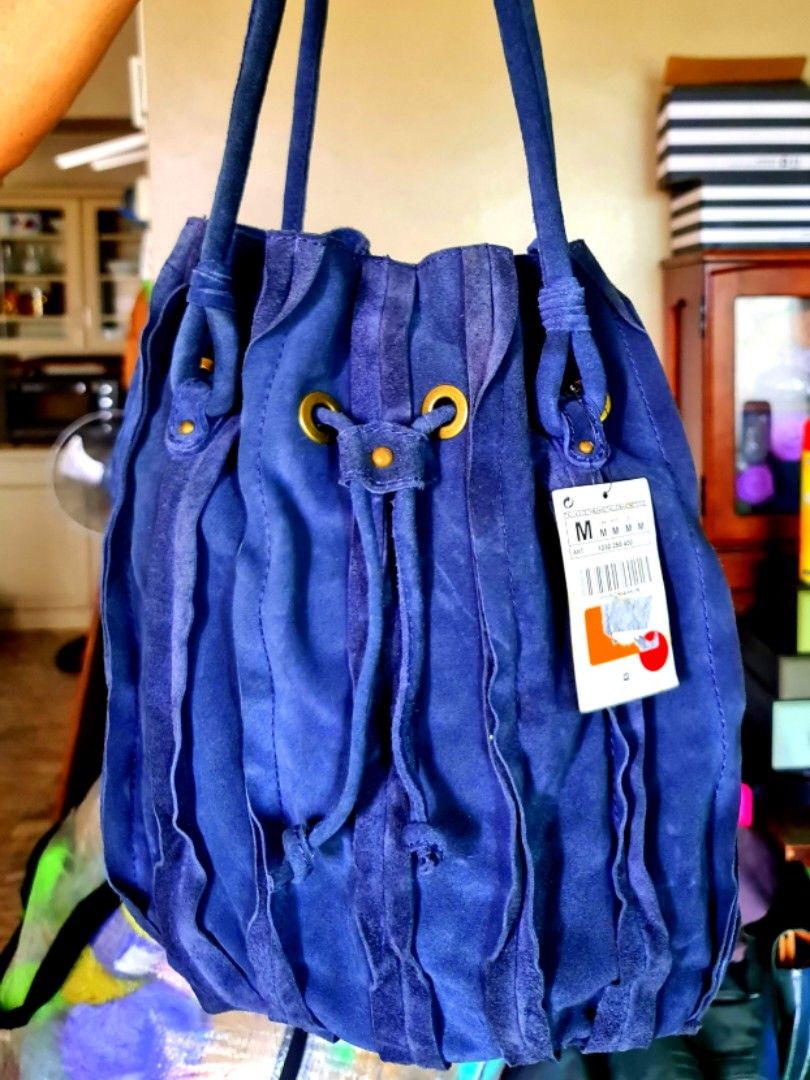 Original Zara suede leather bucket duffle shoulder tote bag, Women's