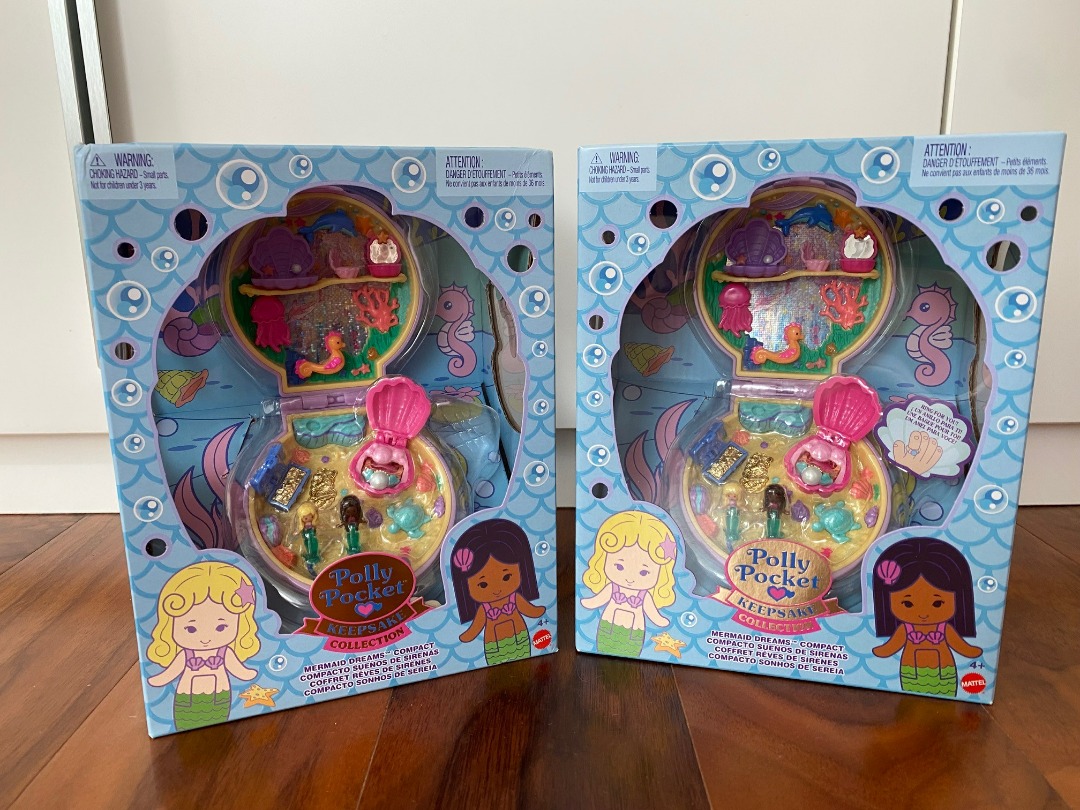 Polly Pocket Keepsake Collection Mermaid Dreams Collectible Compact,  Under-The-Sea Theme, Special Box, 2 Mermaid Dolls, Wearable Ring & More