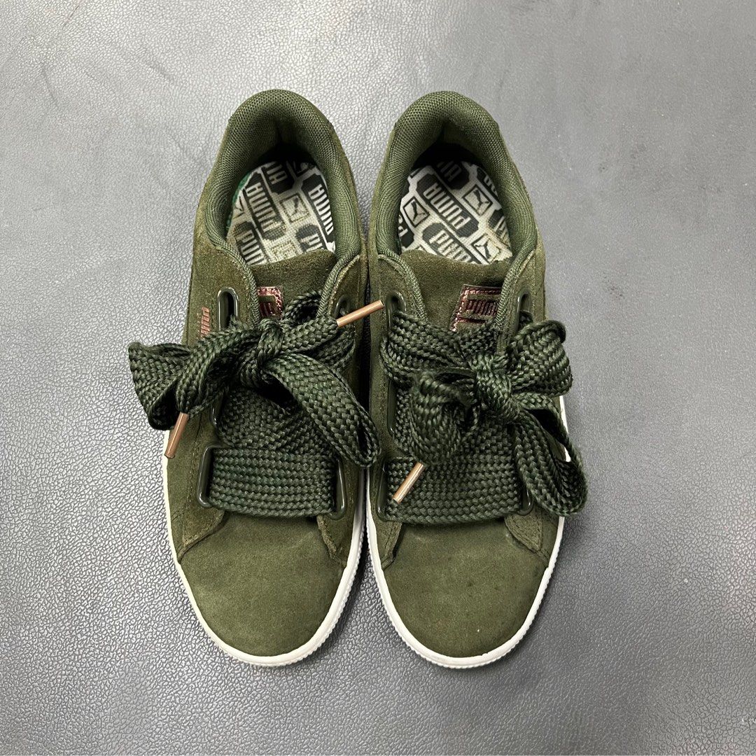 Puma Basket Ribbon Green Suede Shoes Women s Fashion Footwear Sneakers on Carousell