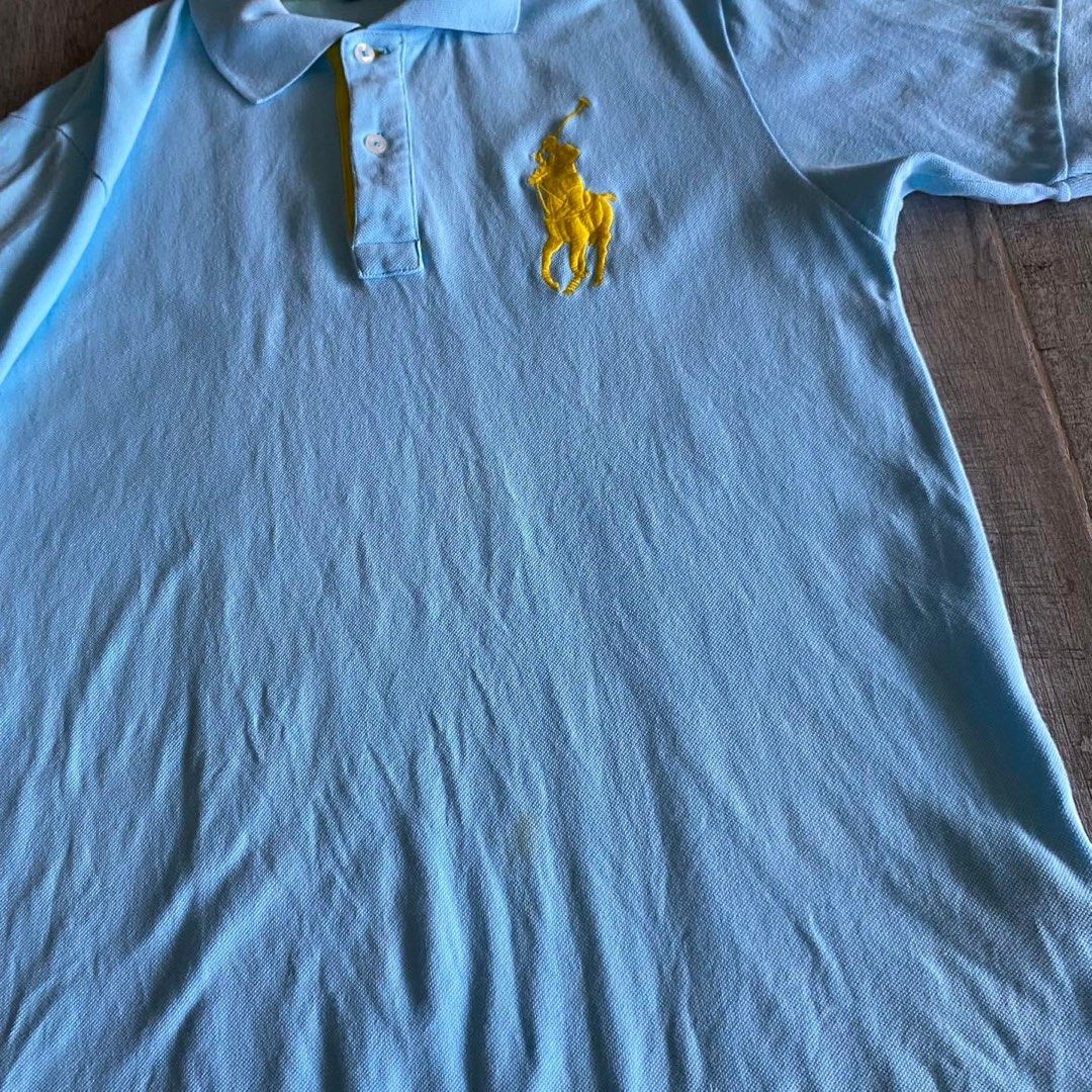 Ralph Lauren Polo shirt Big Horse number 3 Sky Blue Yellow Men s