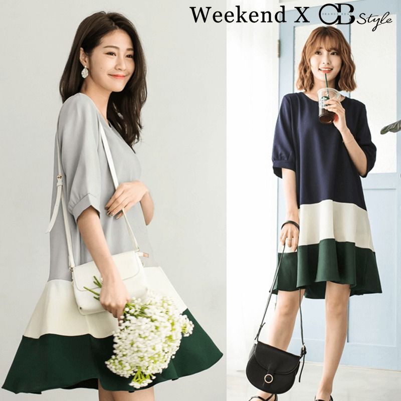 SG LOCAL WEEKEND X OB DESIGN CASUAL WORK WOMEN CLOTHES SHORT PUFF SLEEVE MIDI DRESS 2 COLORS S XXXL SIZE PLUS SIZE