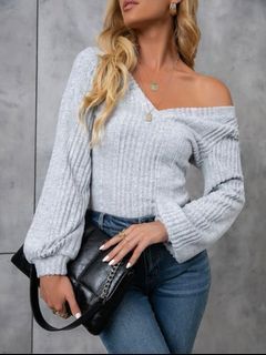 Shein Lantern Sleeve V Neck