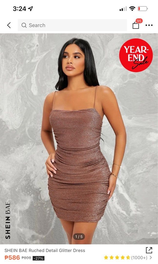 SHEIN ruched glitter dress for party, dinner, lunch and night out, Women's  Fashion, Dresses & Sets, Dresses on Carousell
