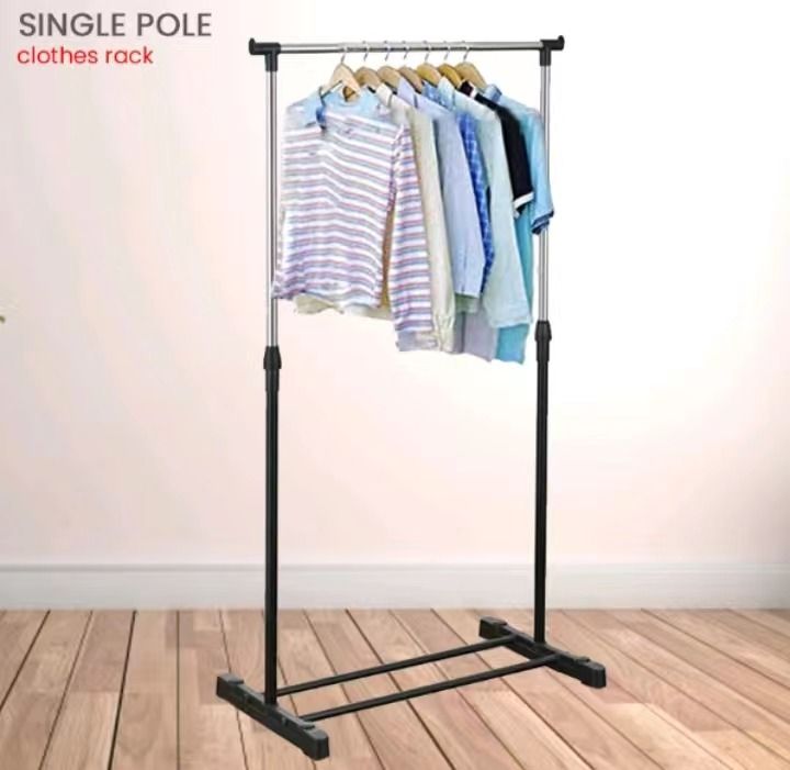 Single pole telescopic clothes rack no wheels, Furniture & Home Living ...