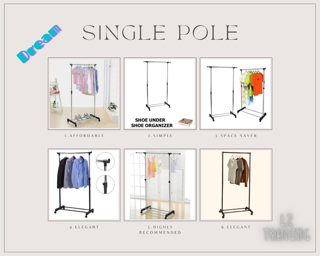 Single pole telescopic clothes rack no wheels, Furniture & Home Living