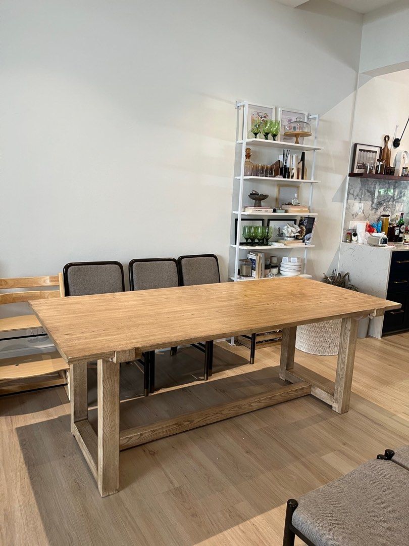 Solid wood dining table, durable wood veneer top, Furniture & Home Living, Furniture, Tables