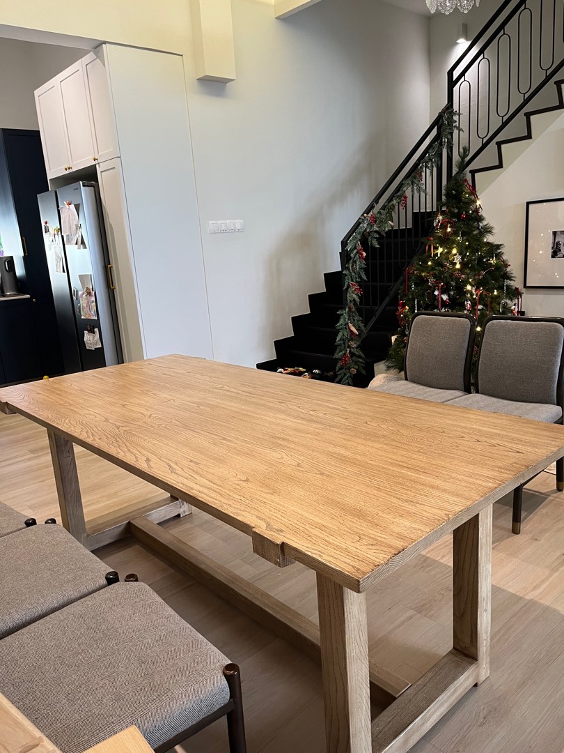 Solid wood dining table, durable wood veneer top, Furniture & Home Living, Furniture, Tables