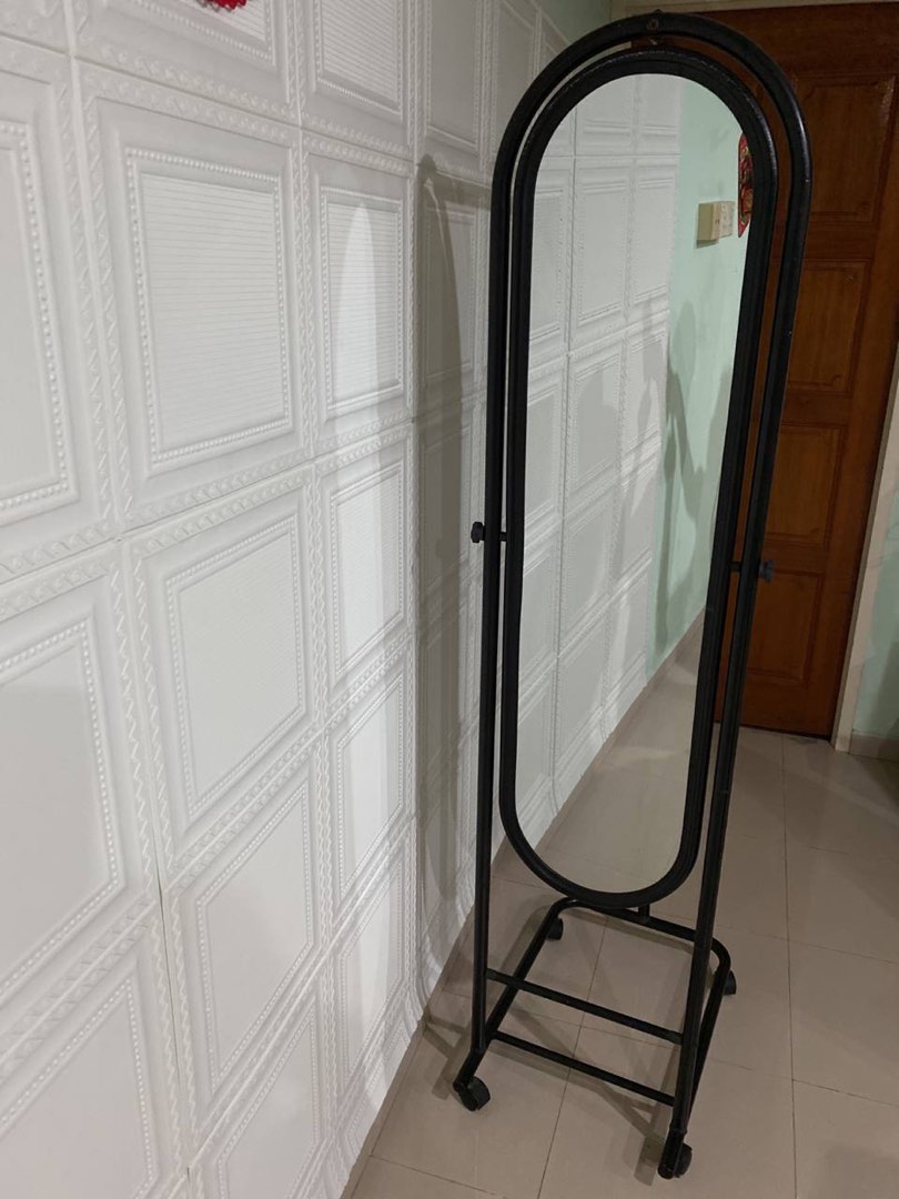 Standing mirror + clothes hanger on wheels, Furniture & Home Living, Home Decor, Mirrors on