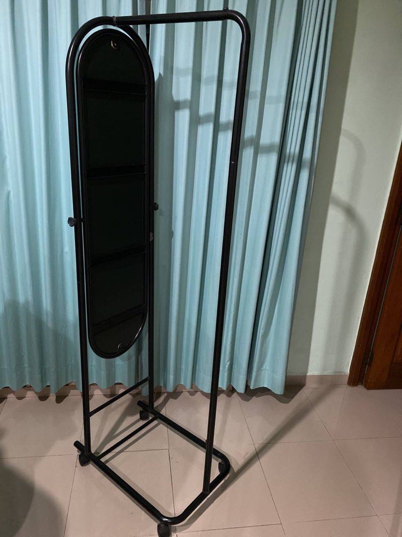 Standing mirror + clothes hanger on wheels, Furniture & Home Living, Home Decor, Mirrors on