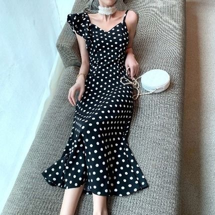 Polka dot fishtail on sale dress