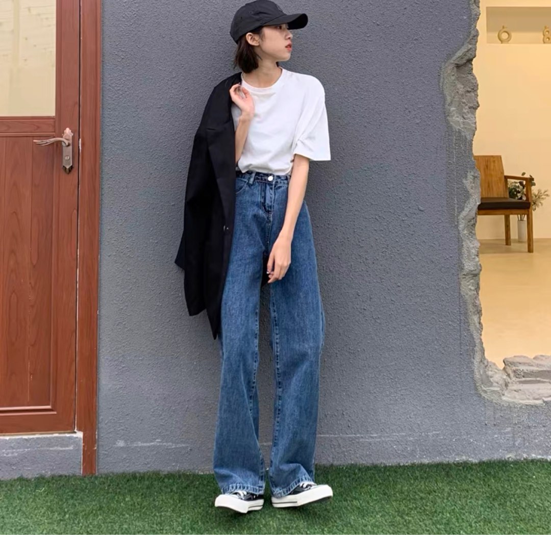 Korean Jeans Women Fashion Trend Loose Wide Leg Pants New Style Seluar  Wanita 牛仔褲女長褲