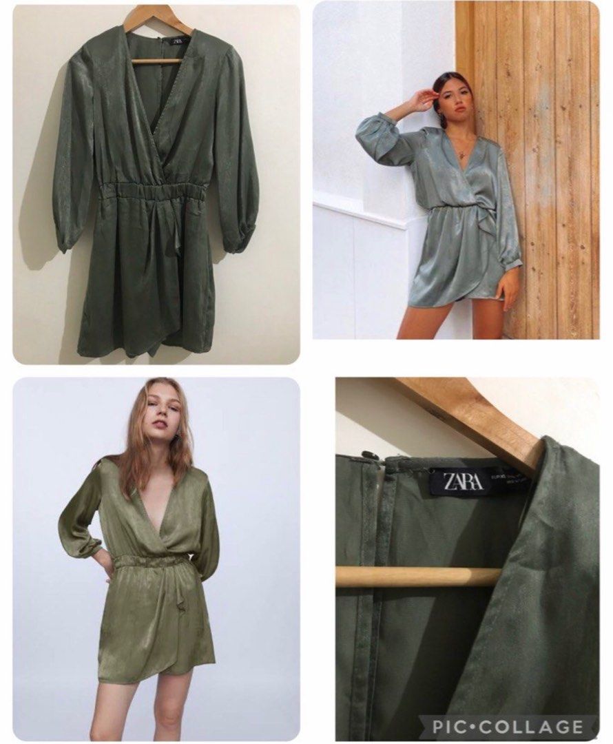 ZARA Green Satin Jumpsuit, Women's Fashion, Dresses & Sets, Jumpsuits