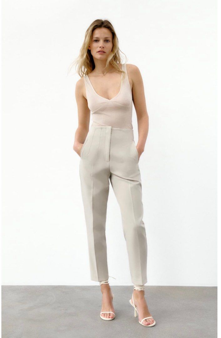 Zara High Waist Trousers (7901/532) Oyster White