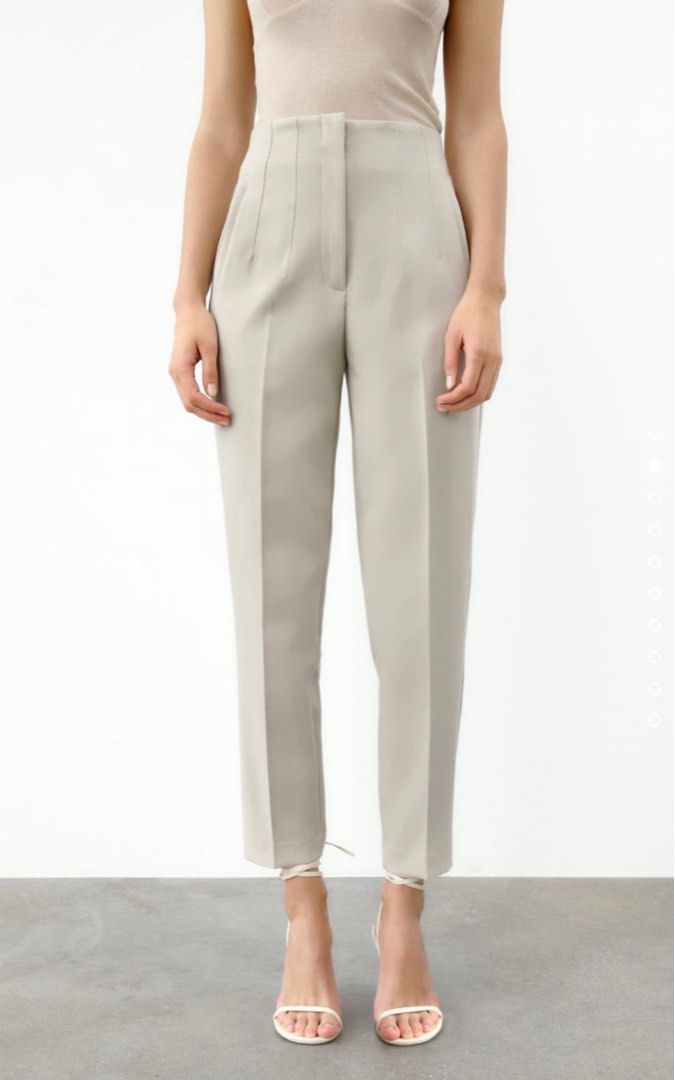 ZARA BLOGGER FAVE High Waisted Seamed Front Trousers Pants in Oyster White  Sz M