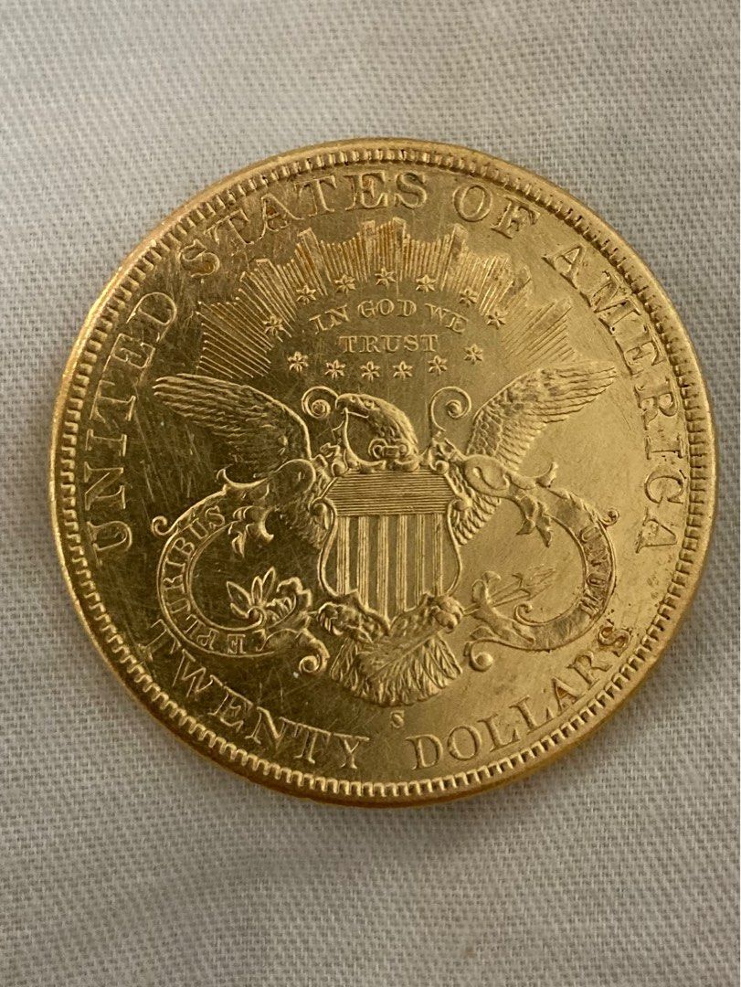 1899年美國自由女神雙鷹20元金幣！成色90%黃金！含1盎司黃金！重量8錢9分重（俗稱八九大金）！直徑34mm!這個是S特別版（意思是 舊金山或三藩市鑄幣局鑄造）！通常金幣什麼都沒有，而這枚金幣多了「S」實屬少有！（保證真金）! 👍👍👍, 興趣及遊戲, 收藏品及紀念品, 錢幣  ...