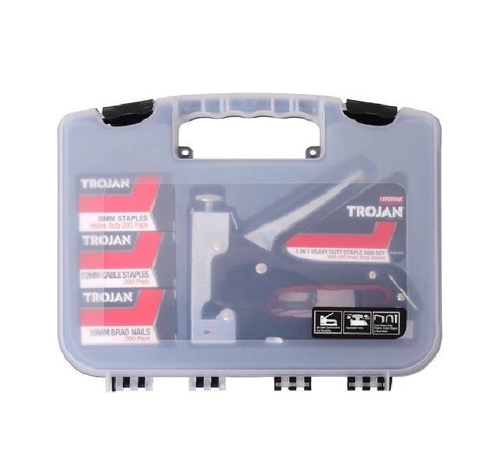3 in 1 GUN TROJAN Staple Gun Heavy Duty Metal Stapler for Staples or